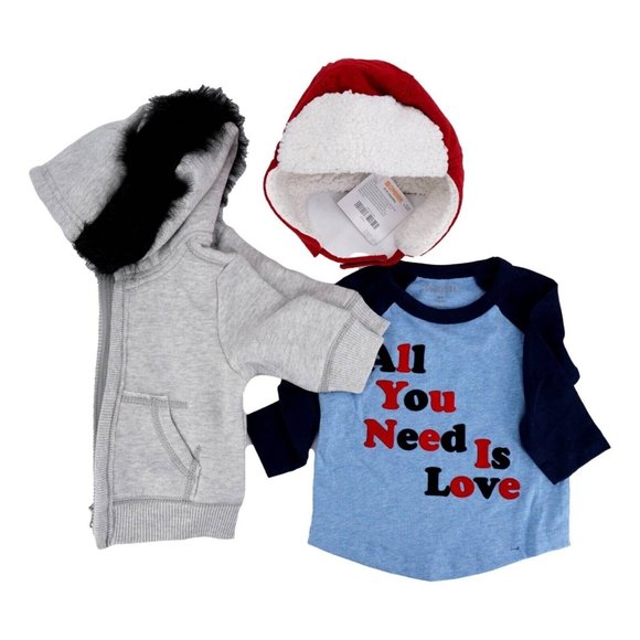 Gymboree Baby 3 Piece Jacket Set Multicolor Sweatshirt Hat Shirt 0-3 New - Picture 1 of 4